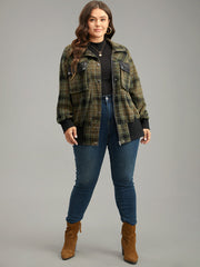 Plaid Flap Pocket Zipper Fly Jacket