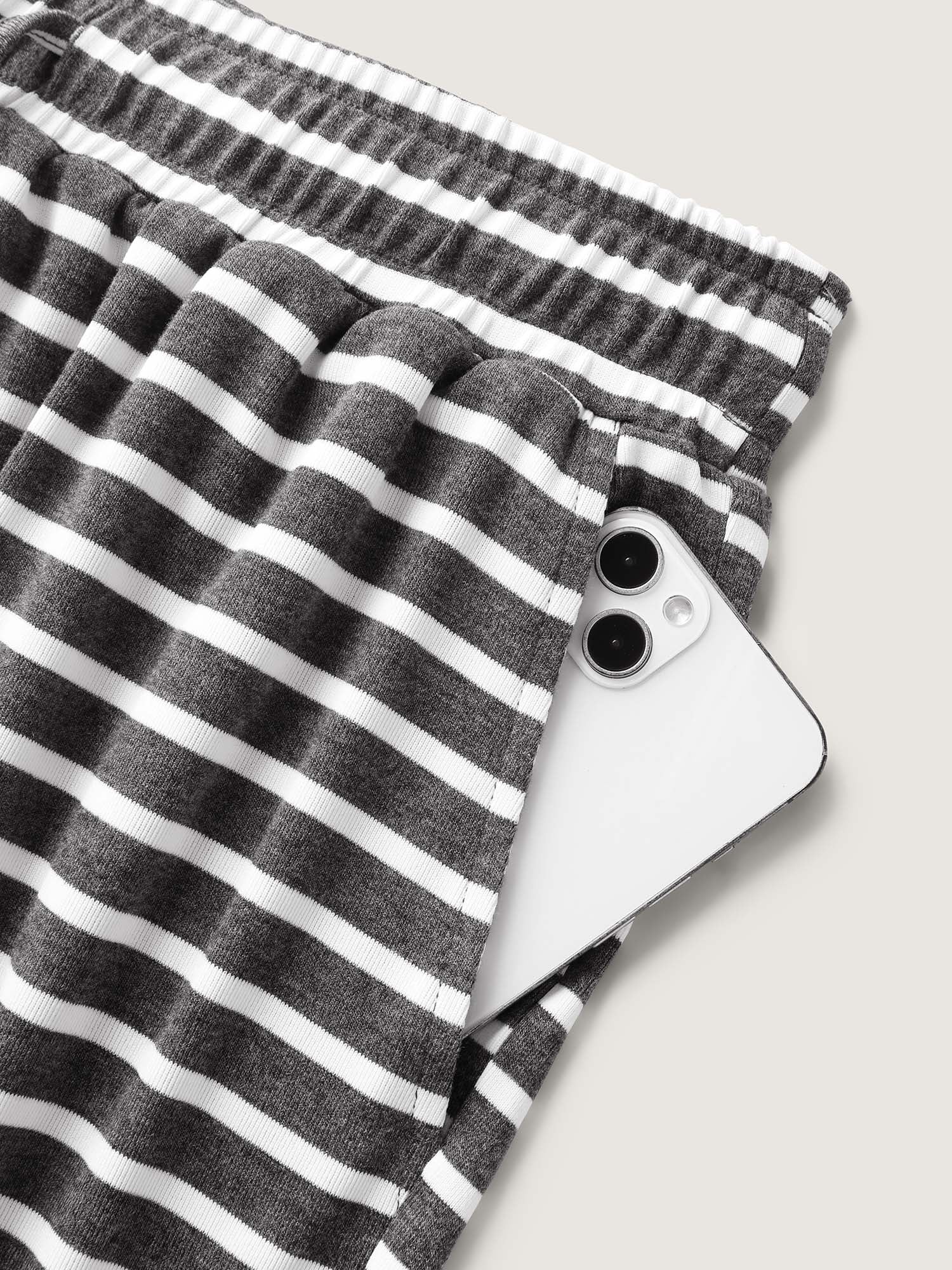 Stripe Print Drawstring Straight-Leg Shorts