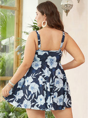 Floral Flutter Hem Mesh Patchwork Swim Dress