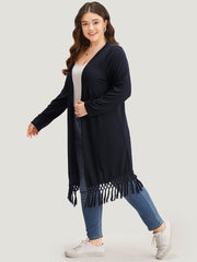 Plain Patchwork Open Front Tassel Trim Kimono