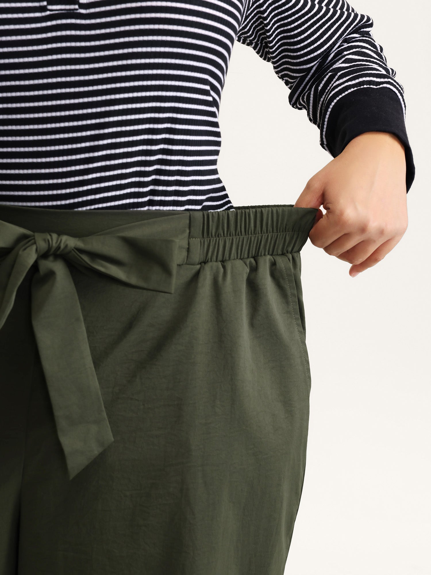 Belted Waist Wide-Leg Pants