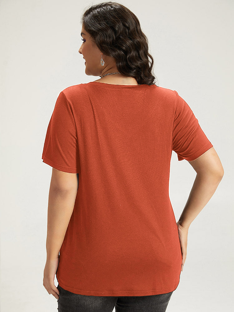 Halloween Letter Print V Neck T-shirt