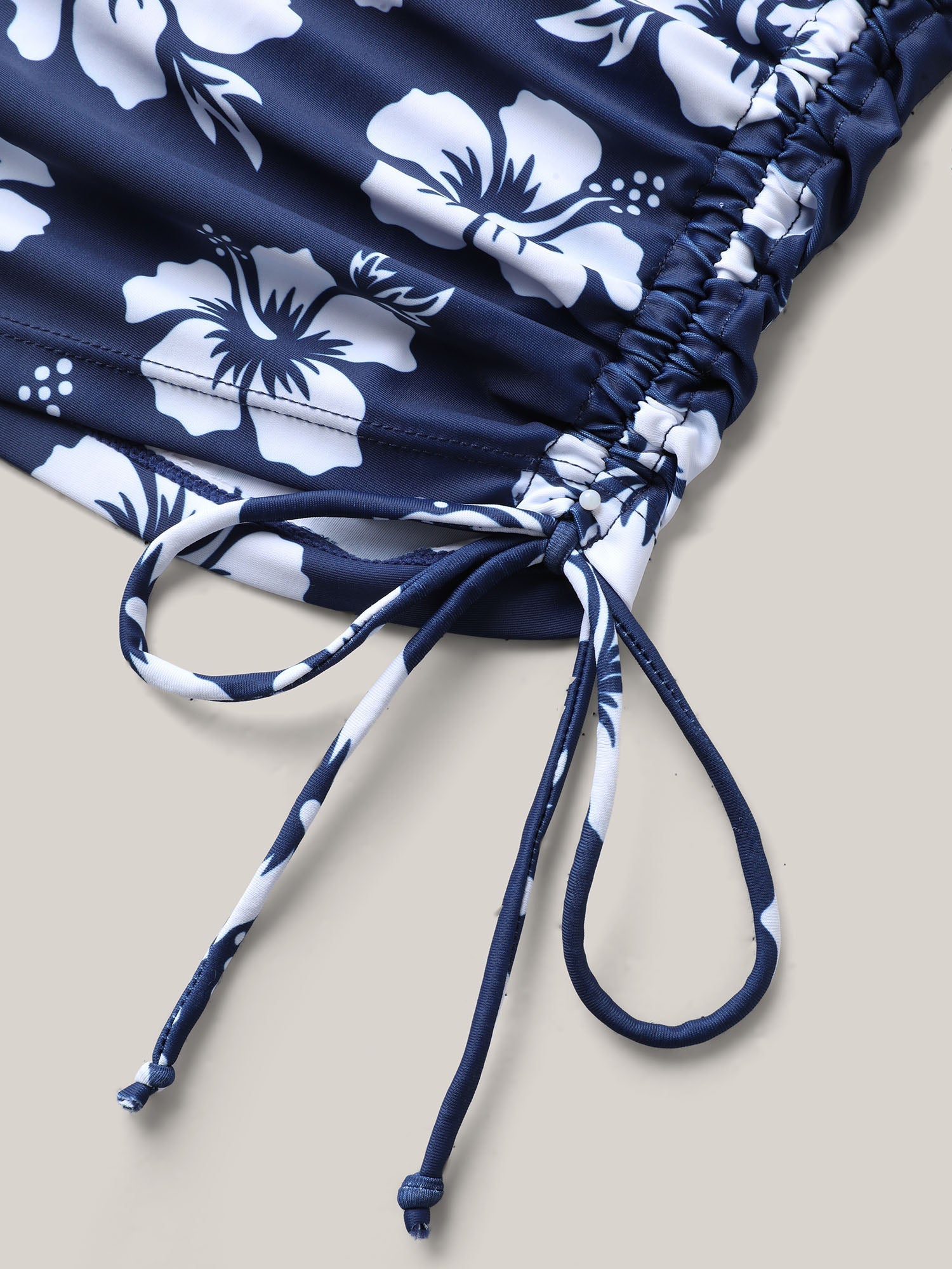 Floral Print Adjustable Drawstring Swim Top