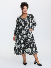 Silhouette Flower Shirred Maxi Dress