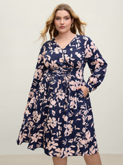 Floral Print Cross-Straps Shirred Midi Dress