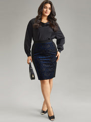 Silhouette Floral Print Contrast Flocking Skirt