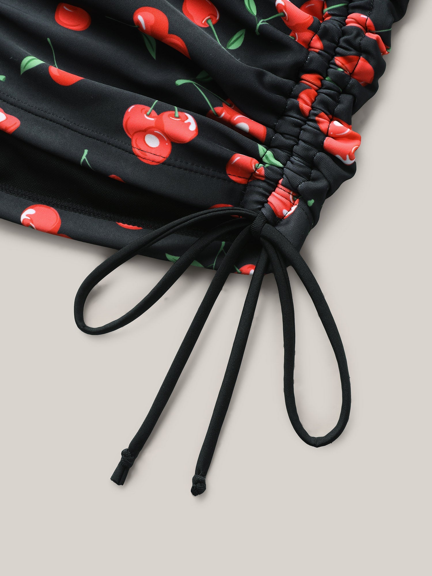 Cherry Print Adjustable Drawstring Swim Bottoms