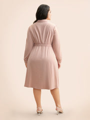 Shirt Collar Shirred Woven Ribbon Dress