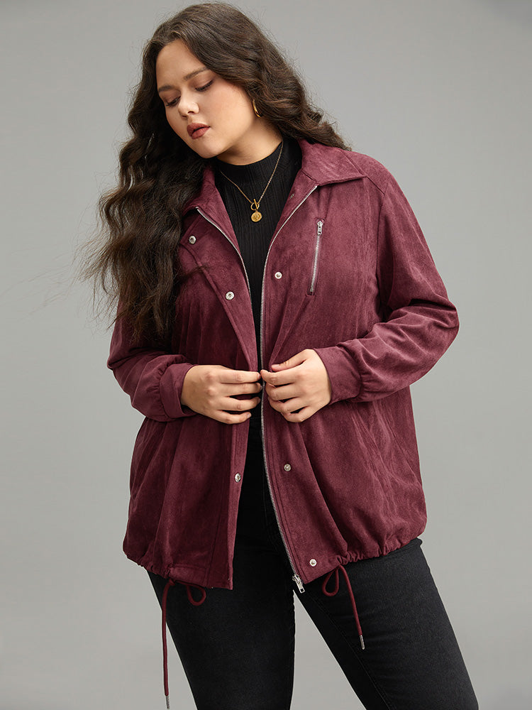 Plain Pocket Zipper Fly Drawstring Jacket
