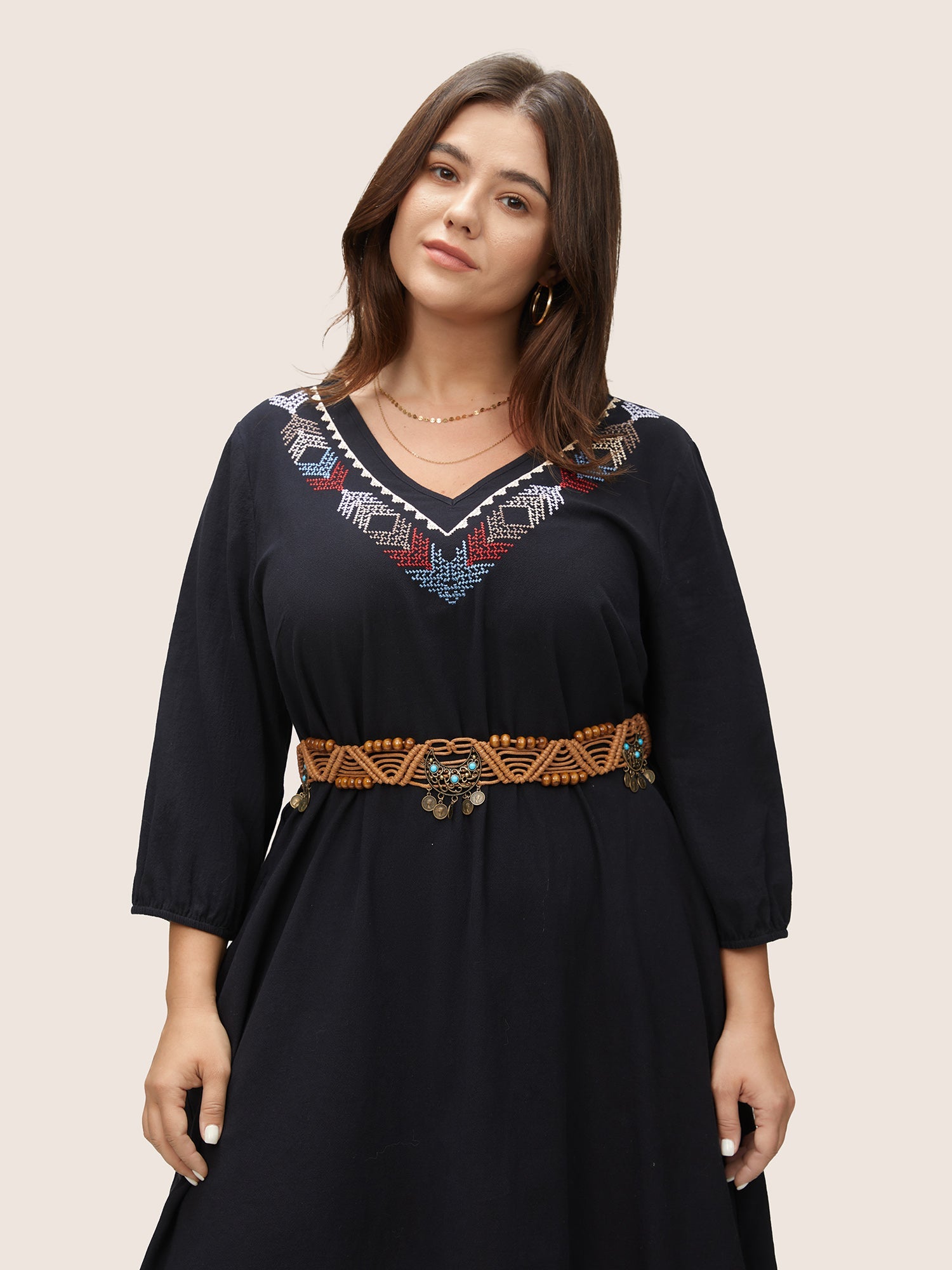 Vacation Bead Chain Turquoise Detail Weave Belt