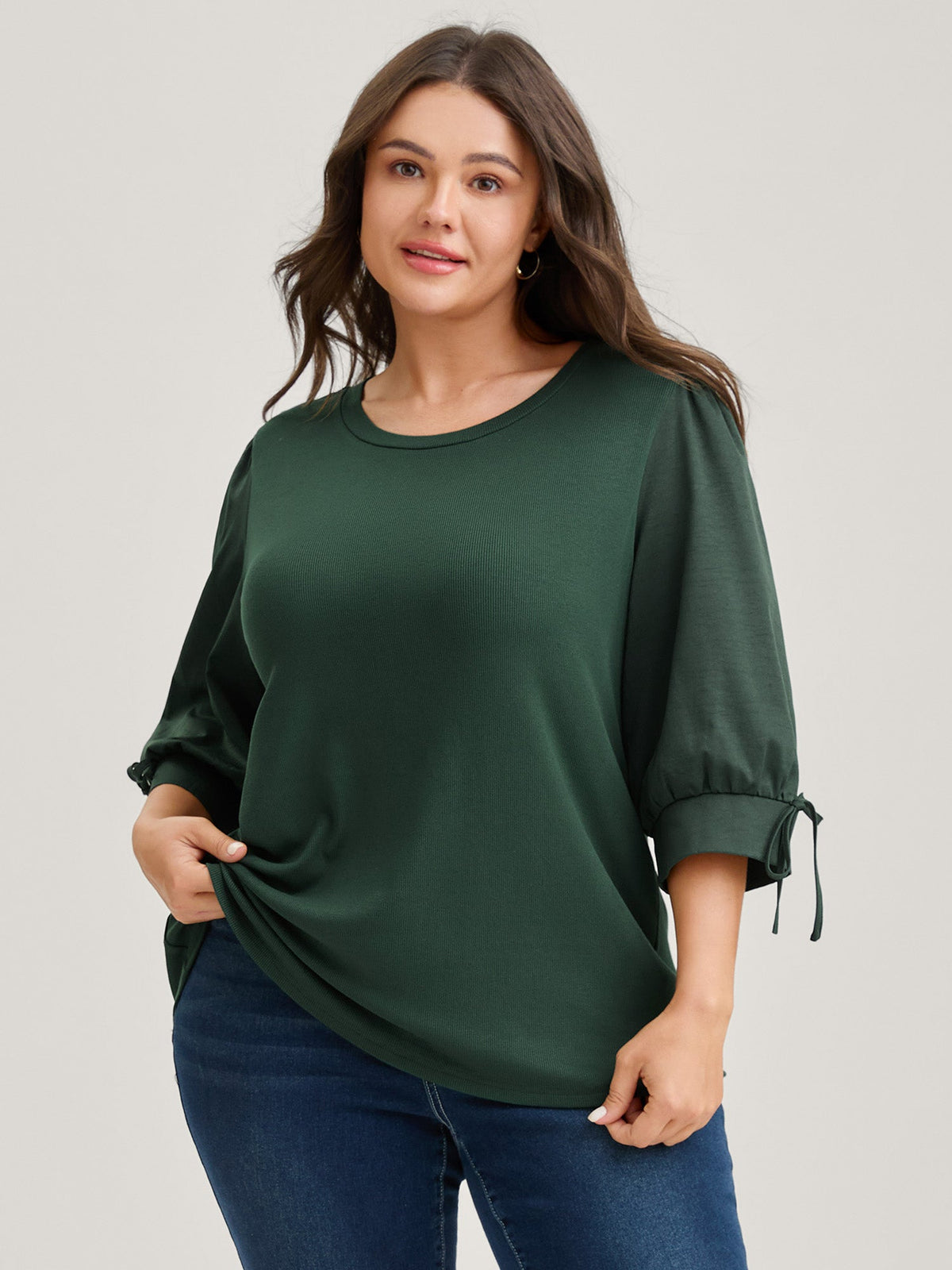 Sleeve Tie Plain Knit Solid Top