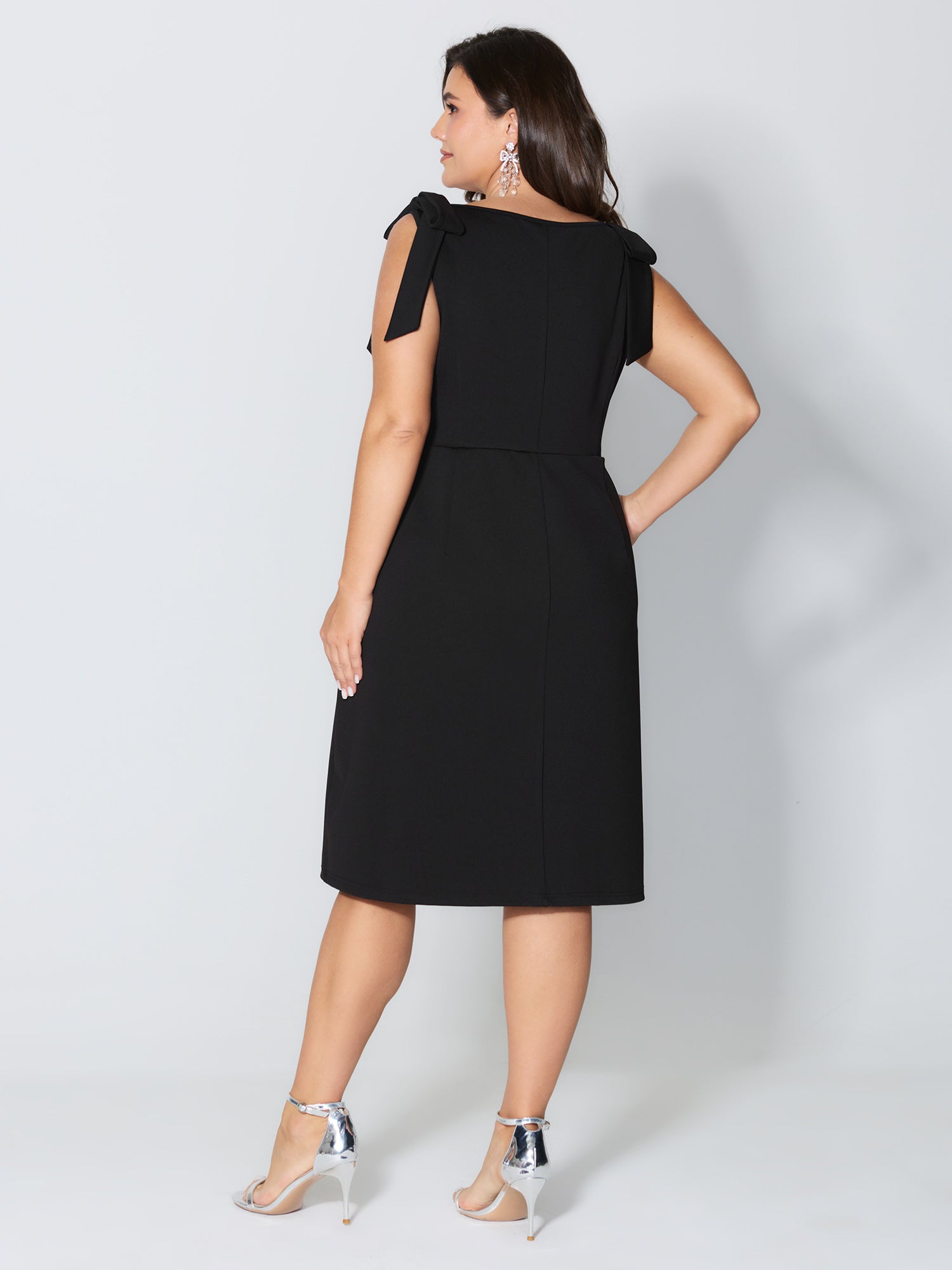 Shoulder Tie Sculpting Bodice Midi Dress