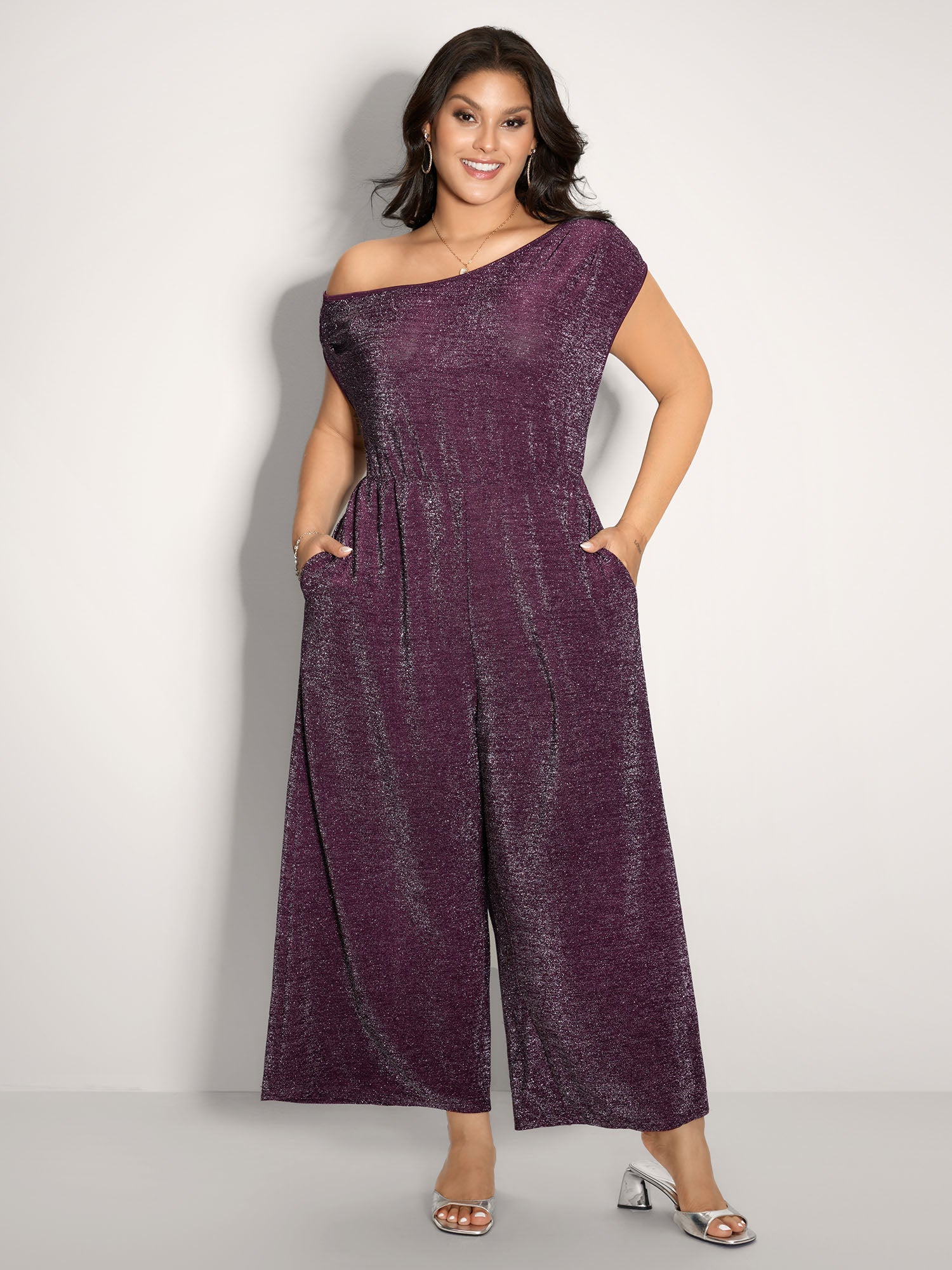 Shiny Silk Off-Shoulder Jumpsuit