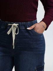Stretchy Waist Drawstring Wide-Leg Jeans