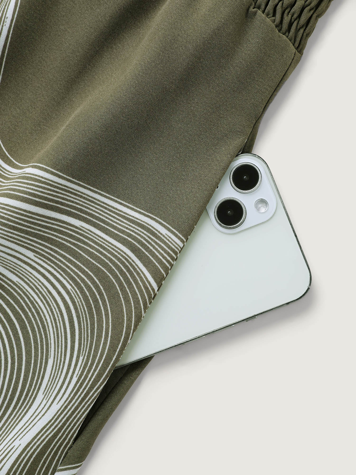 Abstract Print Contrast Shirred Waist Midi Dress