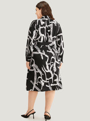 Geometric Print Pocket Wrap Ties Dress