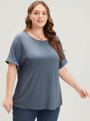 Plain Round Neck Rib Knit Tee