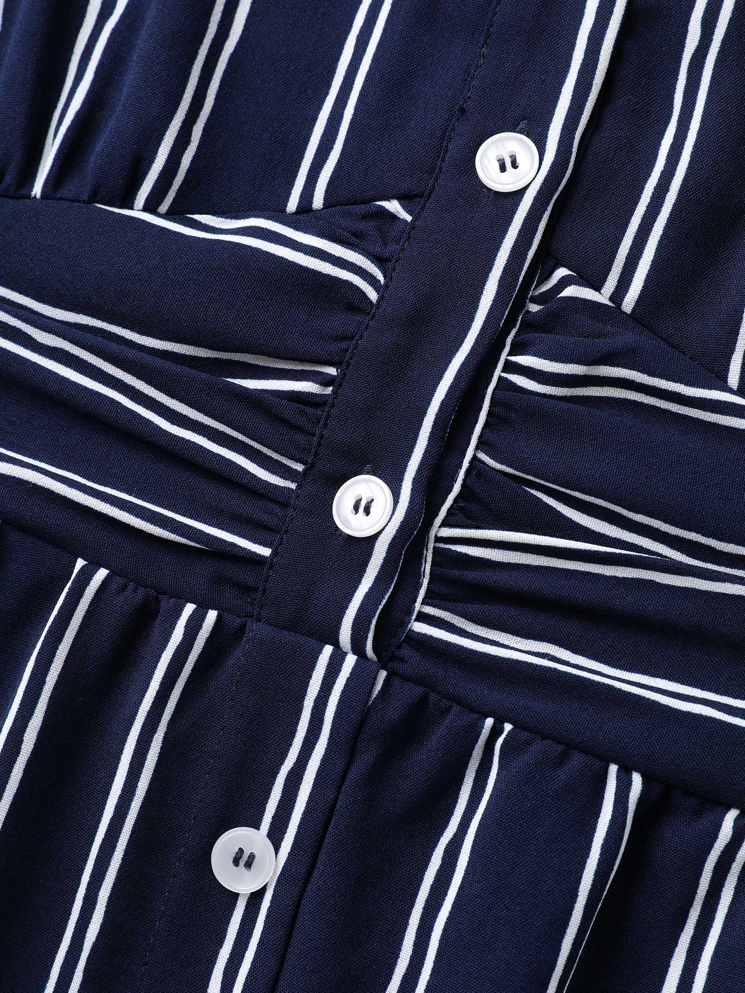 Striped Waist-Cinched Pockets Midi Dress