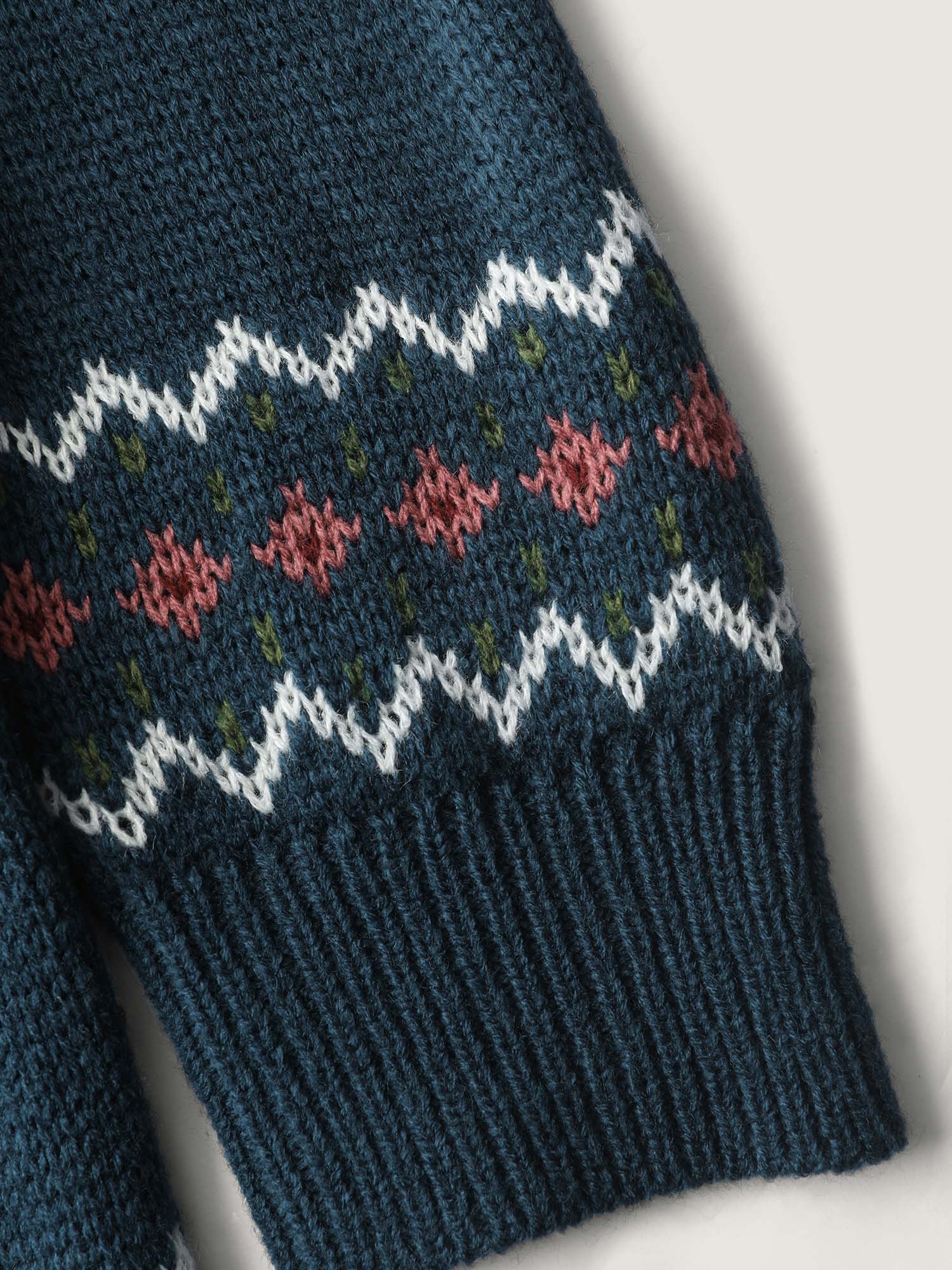 Floral Jacquard Color Contrast Pullover