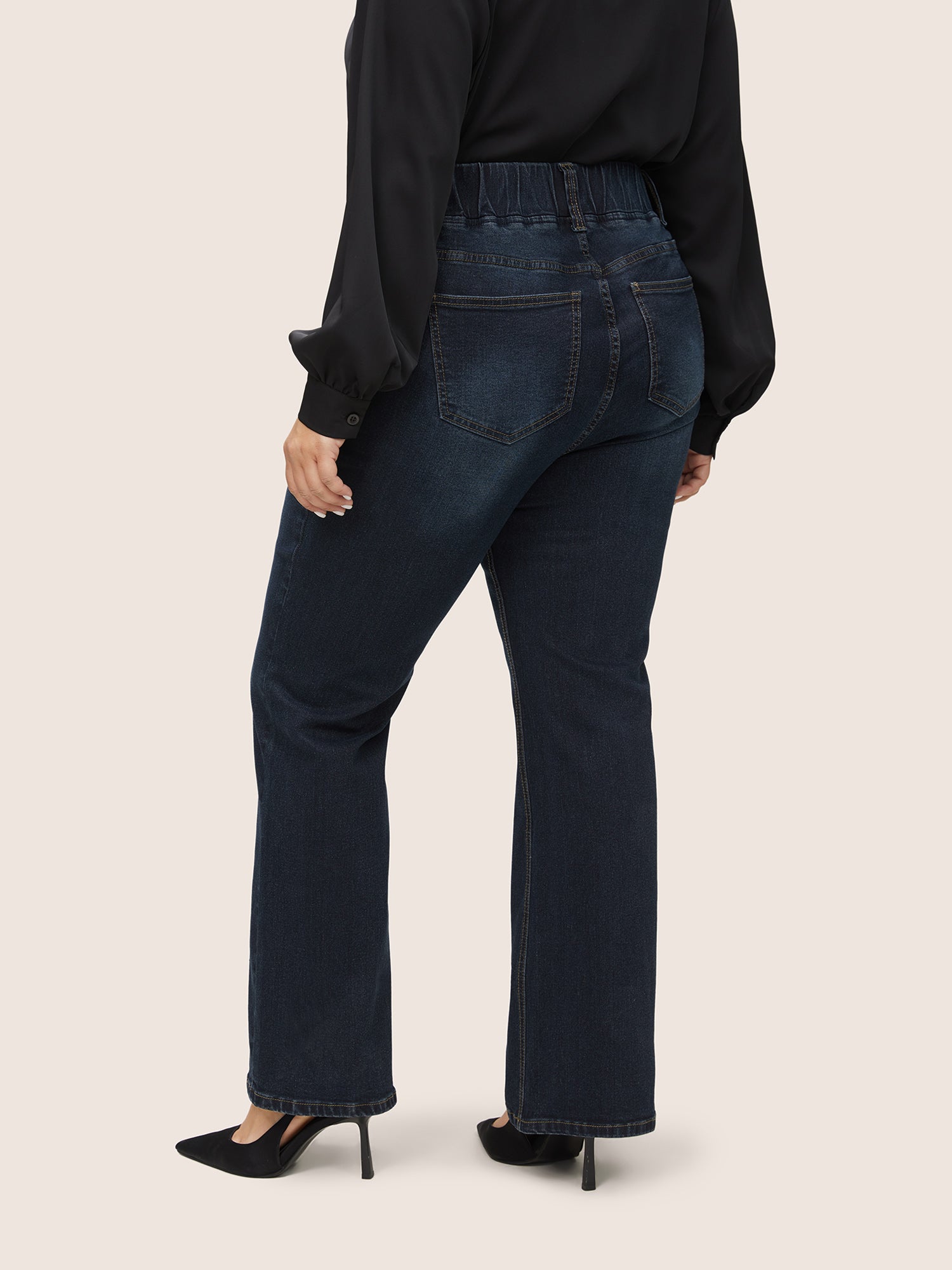 Bootcut Elastic Waist Button Down Jeans