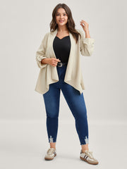 Tab Sleeve Open-Front Folded Hem Jacket