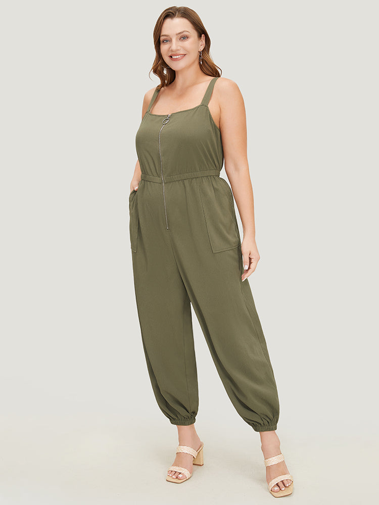 Solid Pocket Zip Up Cami Jumpsuit