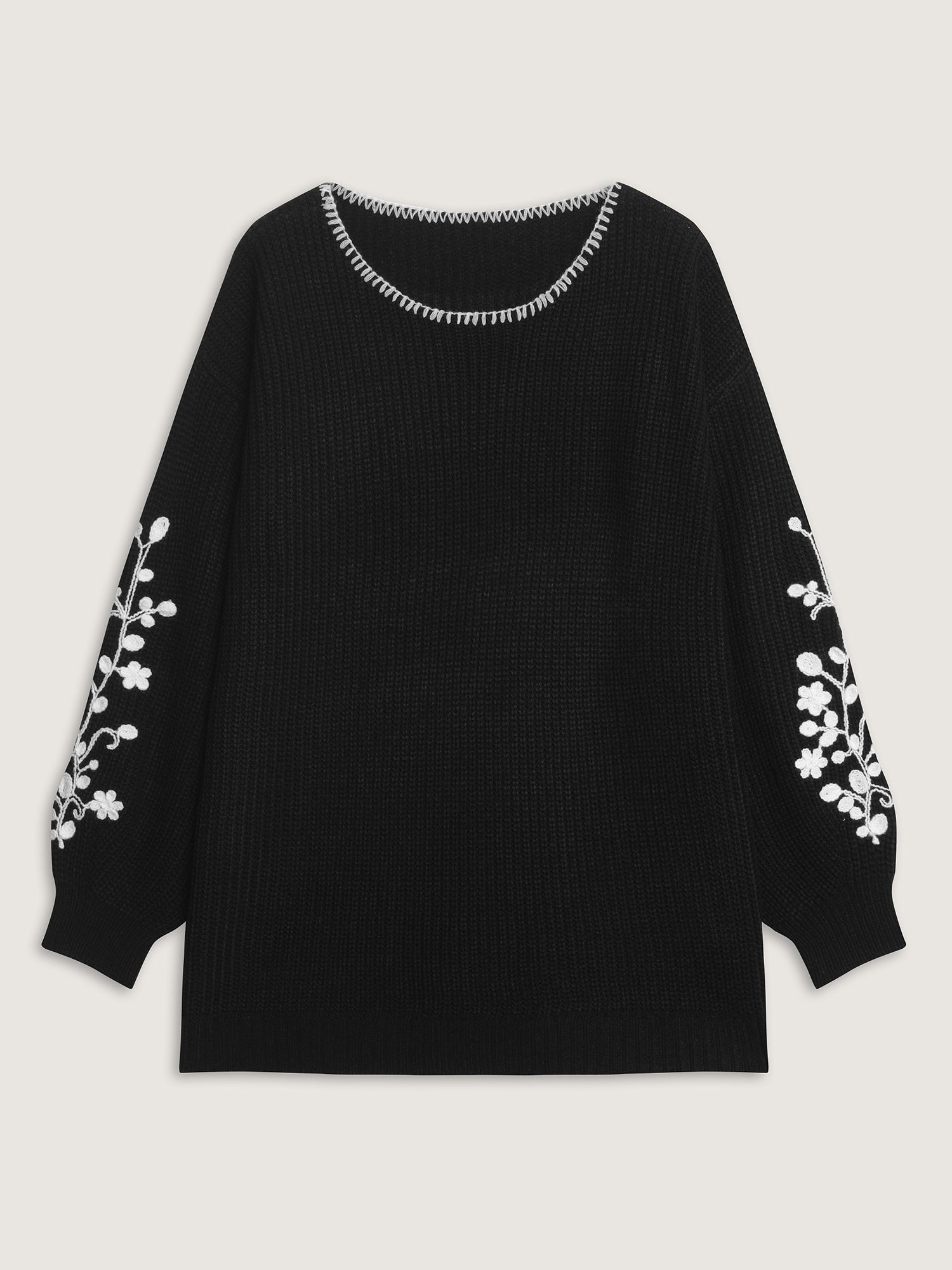 Floral Embroidered Texture Pullover
