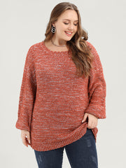 Solid Ping Pong Yarns Lantern Sleeve Round Neck Knit Top