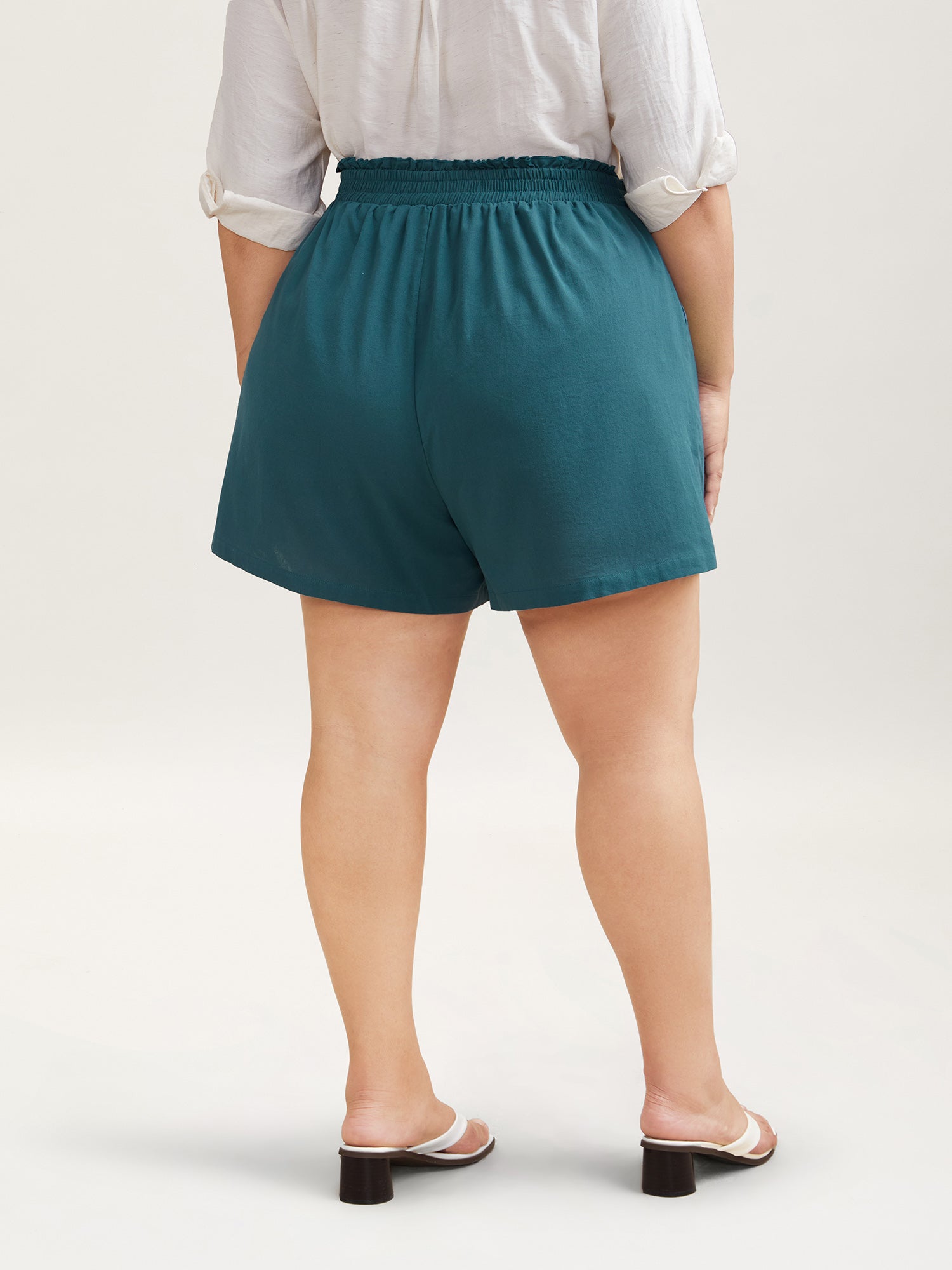 Smocked Waist Buckle Button Shorts