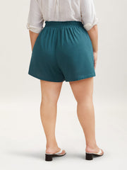 Smocked Waist Buckle Button Shorts