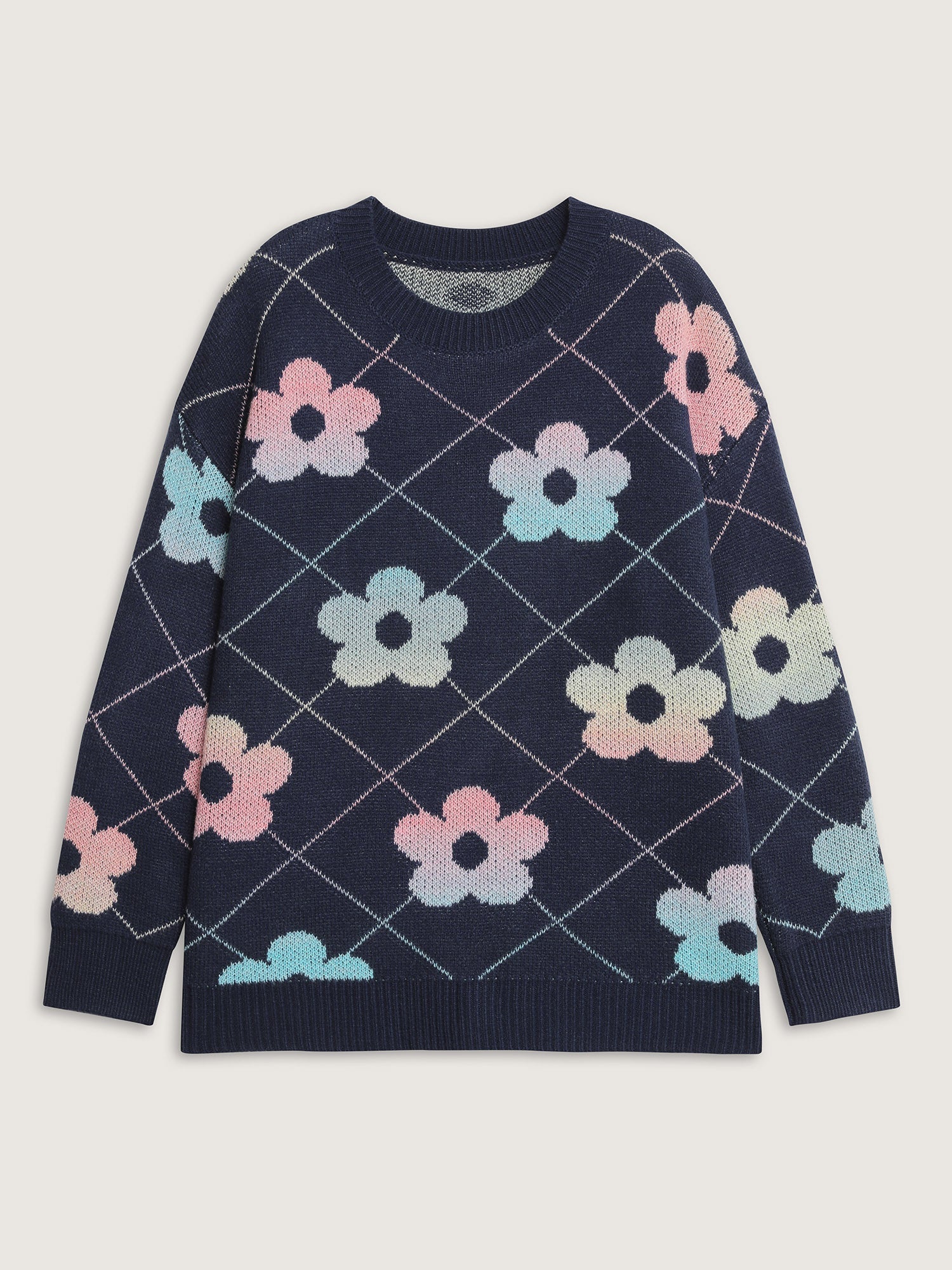 Floral Color Gradient Round Neck Pullover