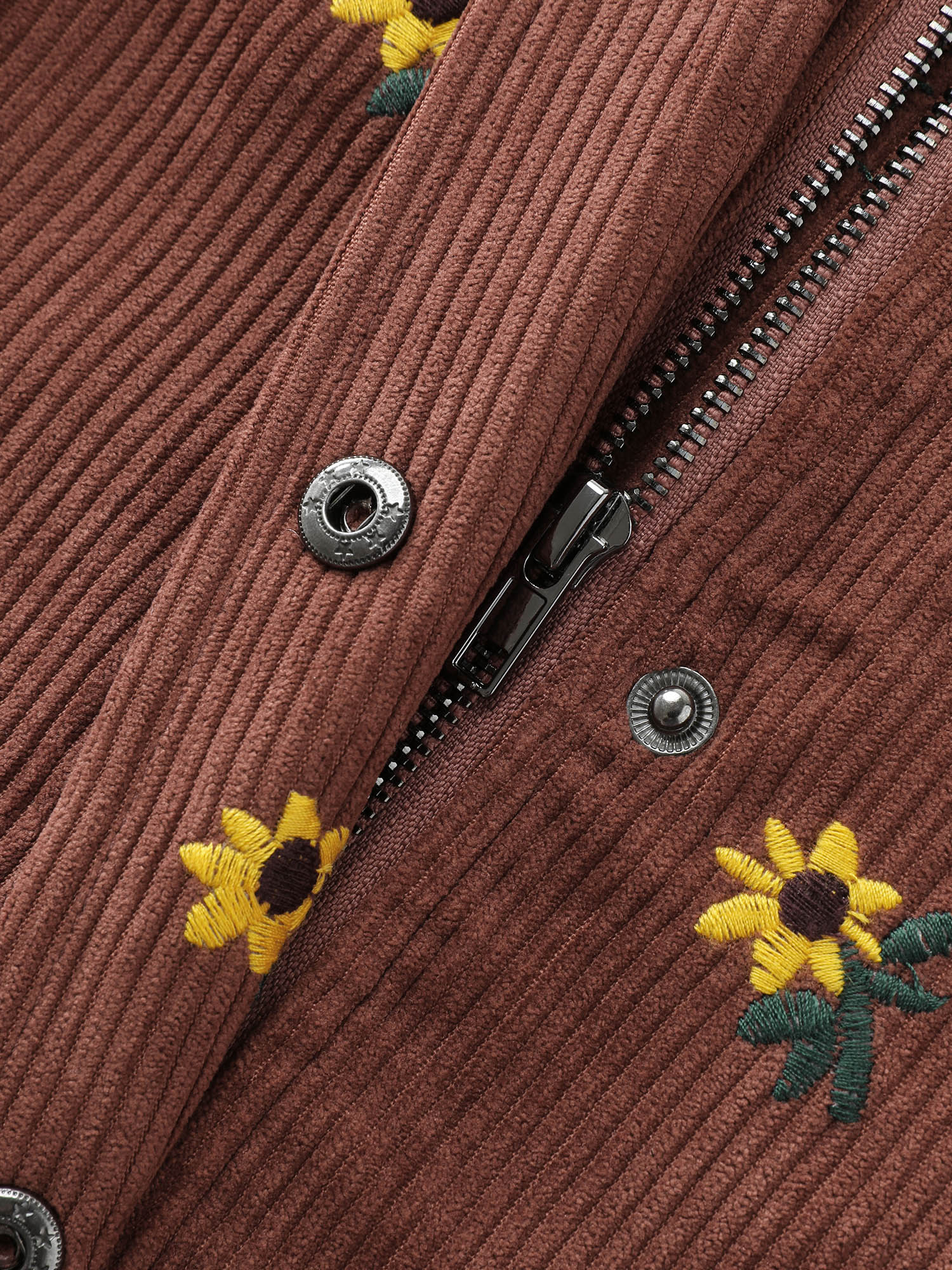 Sunflower Textured Embroidery Button Jacket
