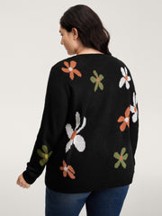 Floral Pattern Button-Down Knit Cardigan