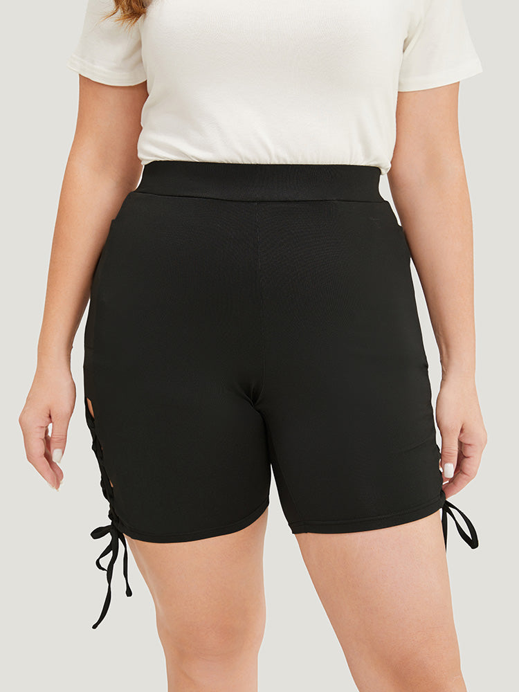 Solid Cut Out Lace Up Shorts