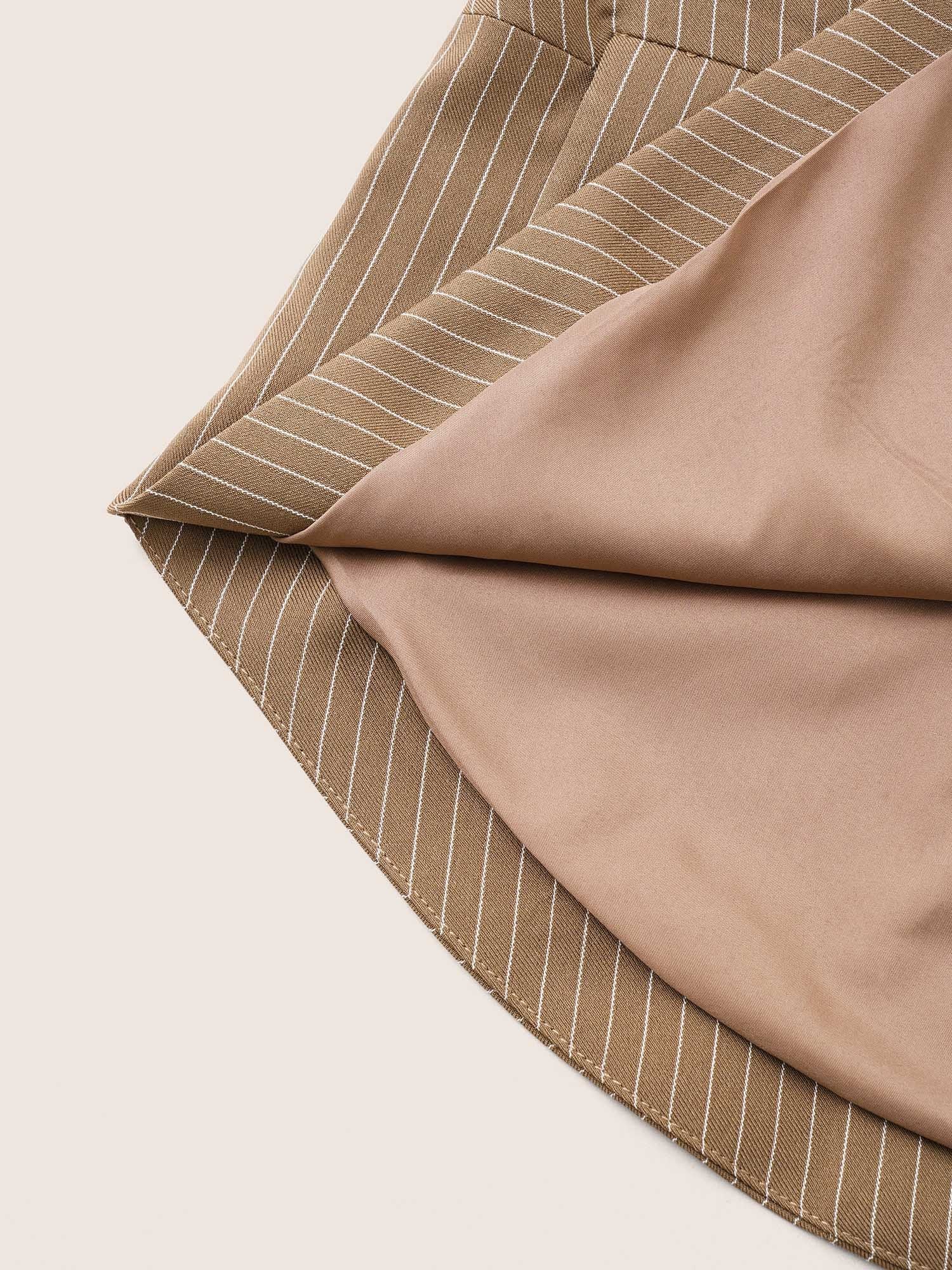 Striped Asymmetrical Hem Belted Flap Pocket Blazer