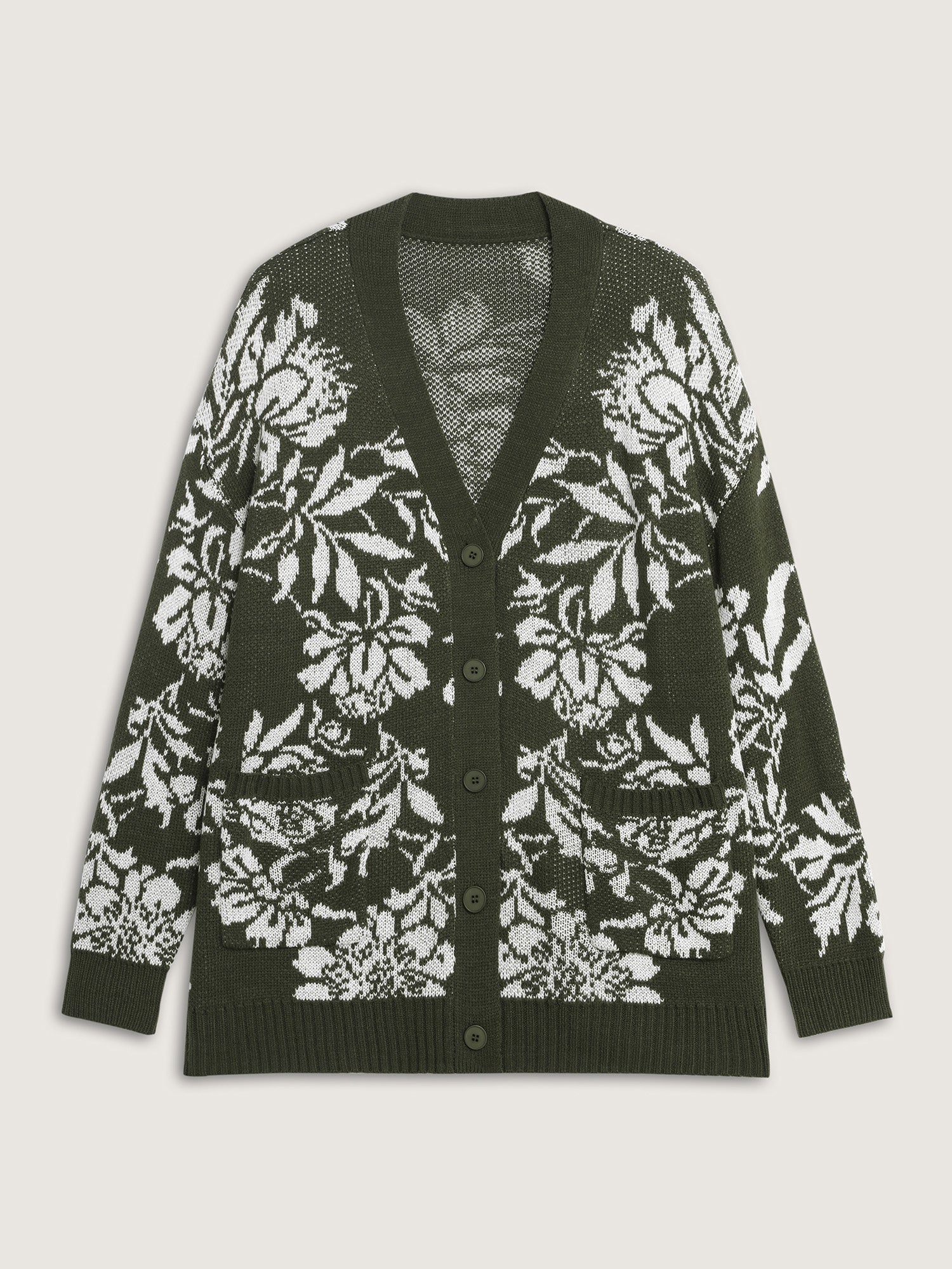 Floral Pattern V-Neck Knit Cardigan