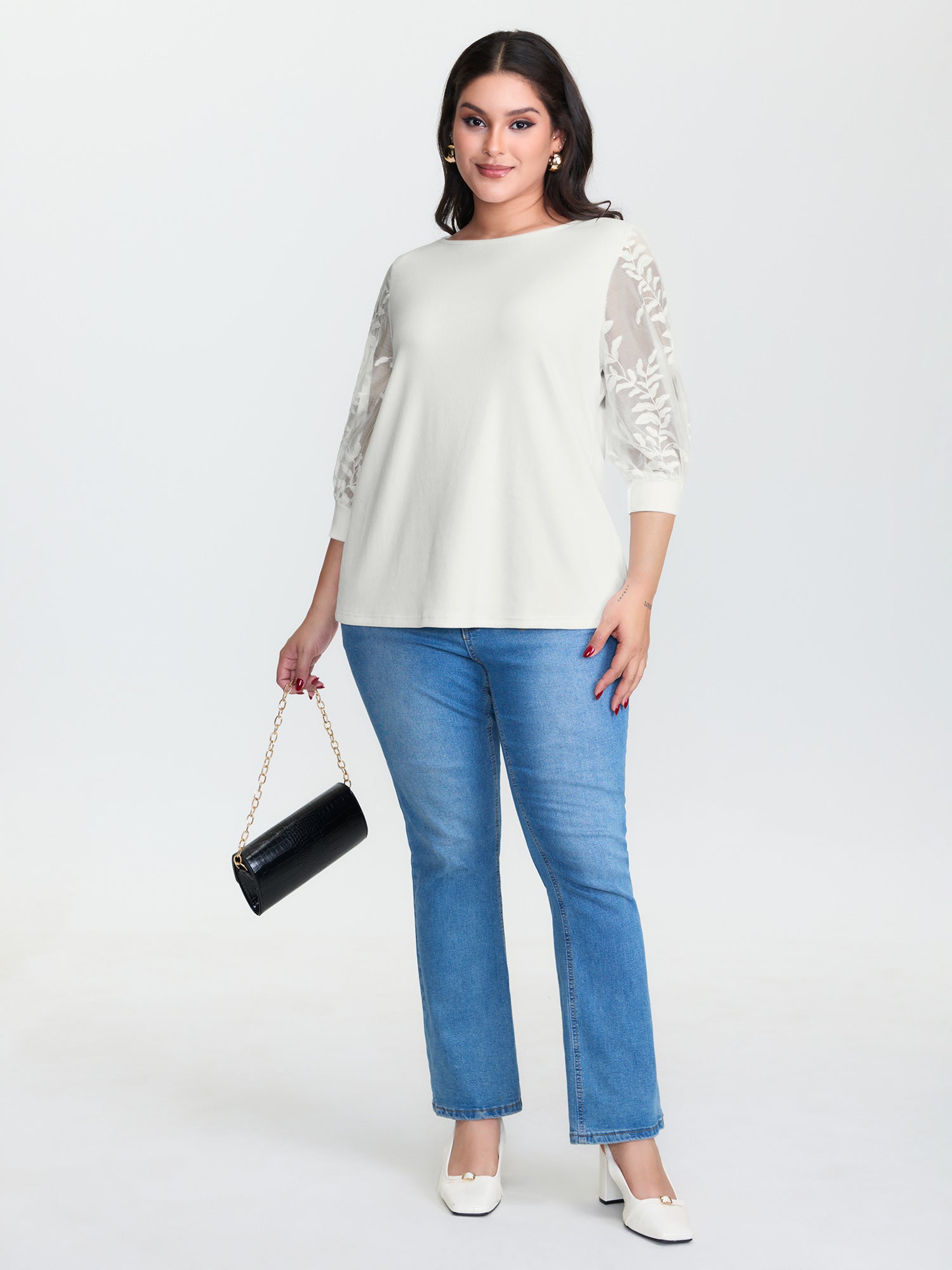 Sheer Floral Sleeve Spliced Blouse