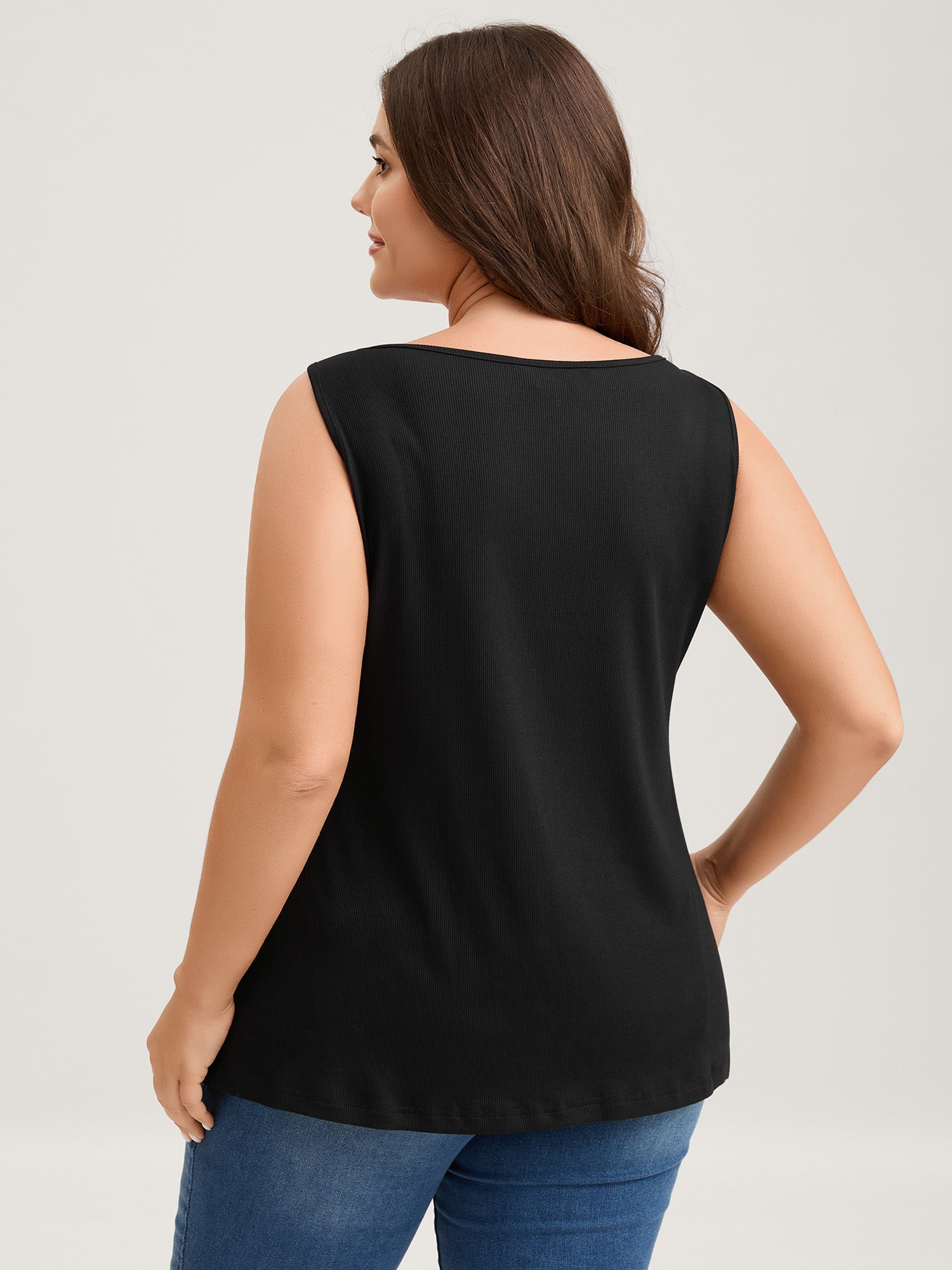 Supersoft Ribbed Clasp Neckline Fitted Tank Top