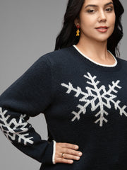 Snowflakes Pattern Contrasting Hem Pullover