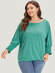 Solid Heather Shirred Batwing Sleeve T-shirt