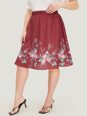 Floral Print Pocket Flutter Hem Skirt