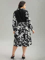 Silhouette Floral Print Patchwork Ruffle Hem Dress