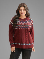 Festive Fair Isle Cable Knit Pullover