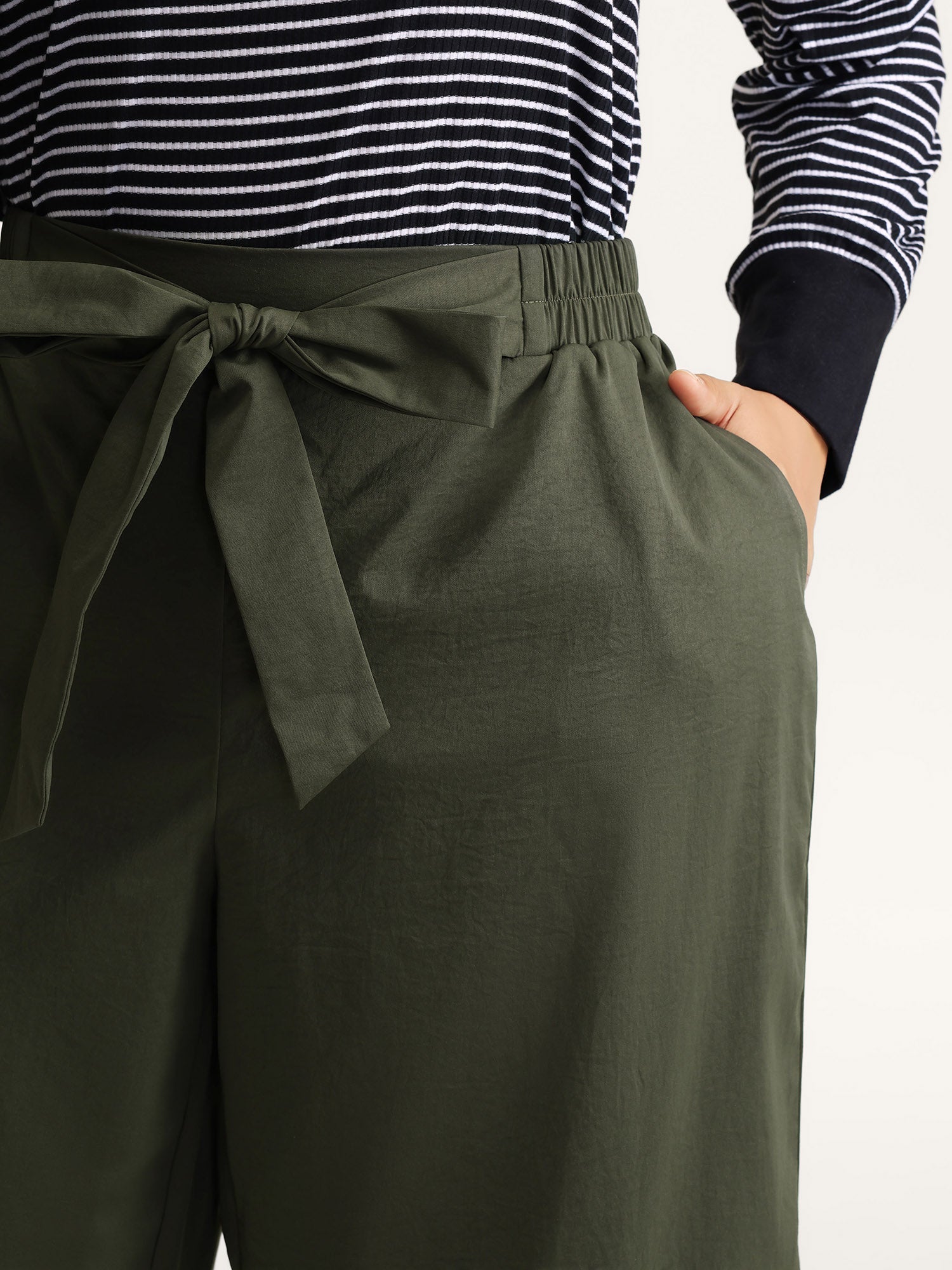 Belted Waist Wide-Leg Pants