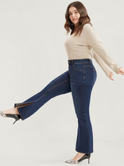 Bootcut Very Stretchy  High Rise Dark Wash Split Hem Jeans
