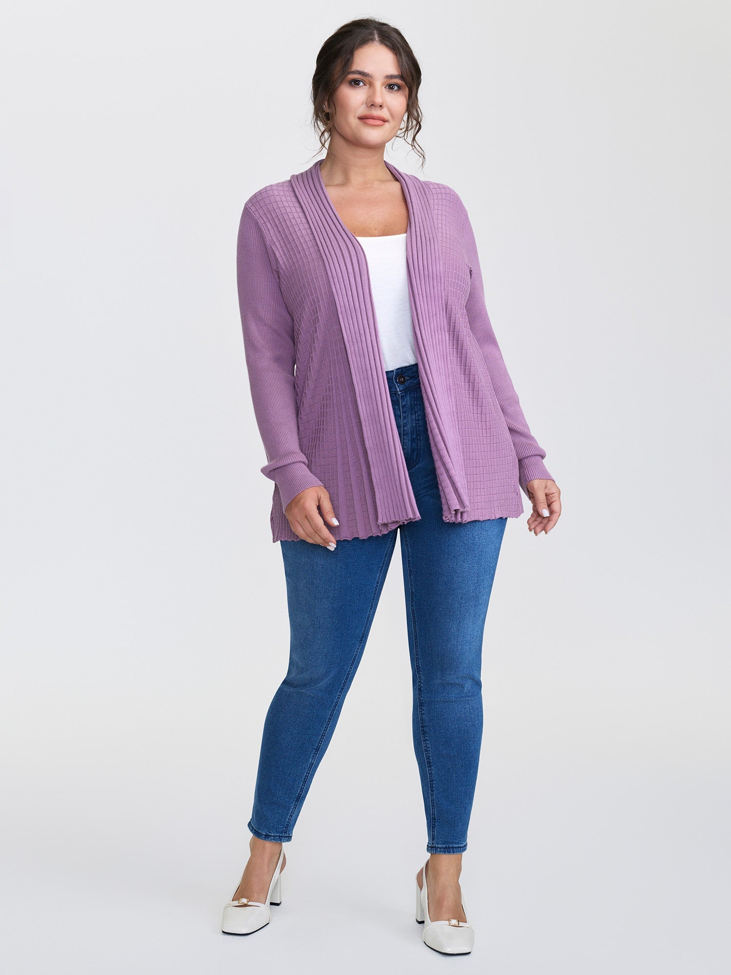 Shawl Collar Textured A-Line Cardigan