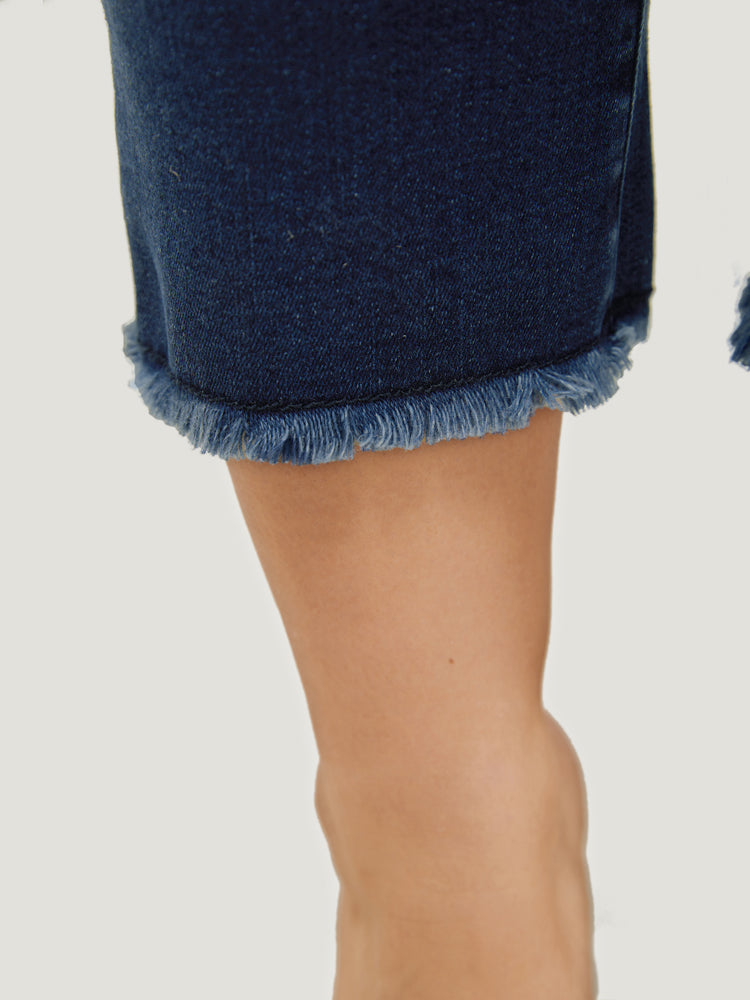 Very Stretchy High Rise Dark Wash Raw Hem Cropped Jeans