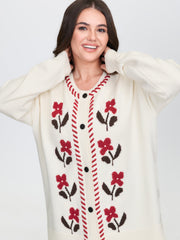 Floral Handmade Stitches Jacquard Knit Cardigan