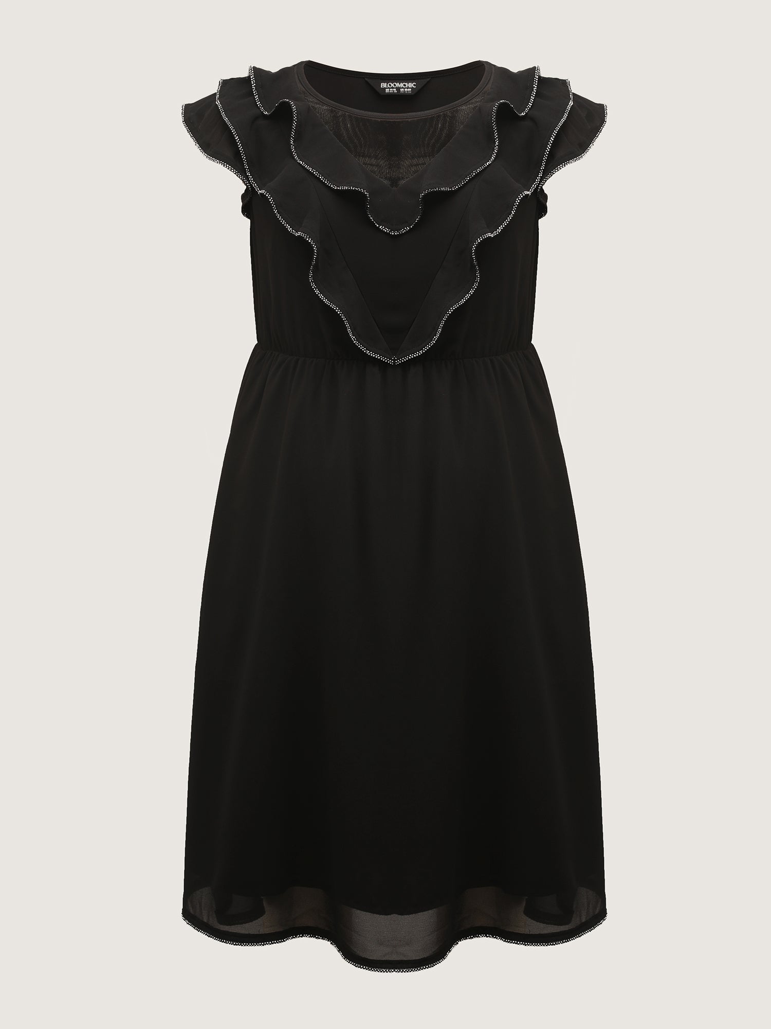 Sheer Rhinestone Chain Trim Ruffled Midi Dress