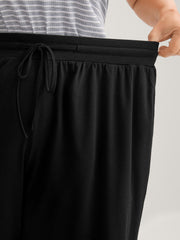 Stretchy Slit Drawstring Straight-Leg Shorts